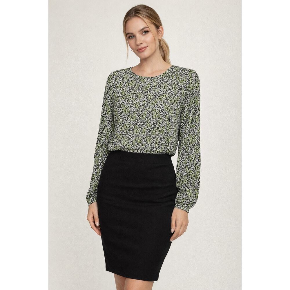 Blank London Smocked Animal Print And Leaf Blouse Women’s Size Small Office Top